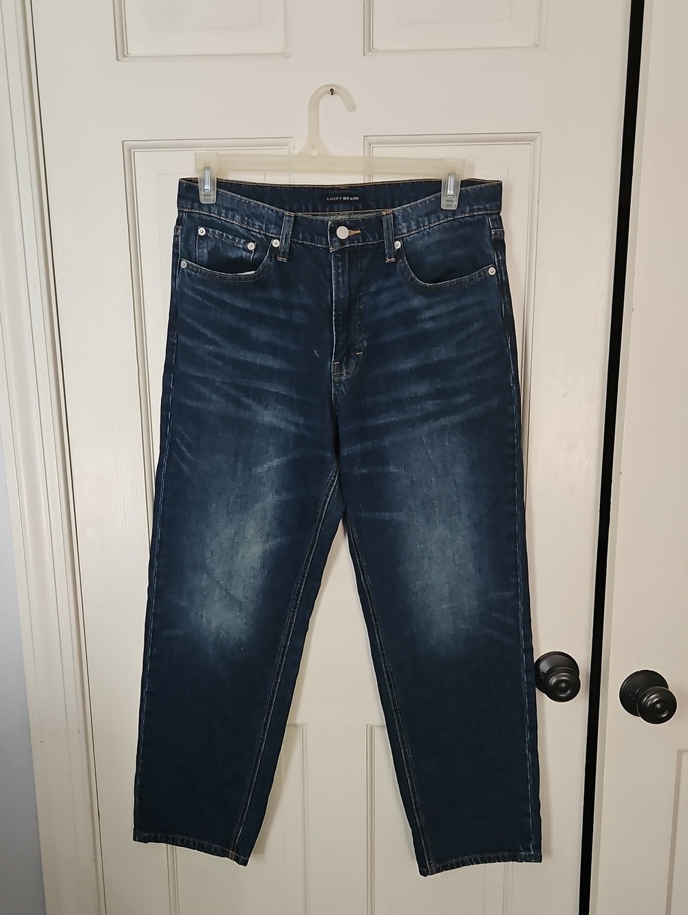 Lucky Brand Women's Mid Rise Boy Cut Cotton/hemp Blend Jeans in Dark Blue Wash